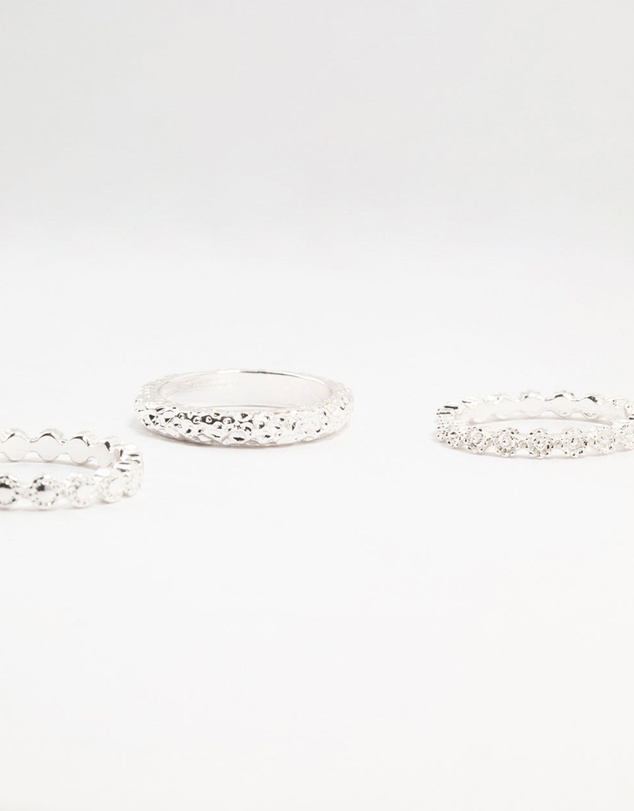 Lovisa - Silver Plated Molten Mixed Rings 5-Pack