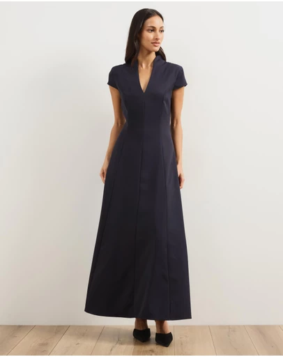 Atmos&Here - Arlo Short Sleeve Button V-Neck Maxi Dress
