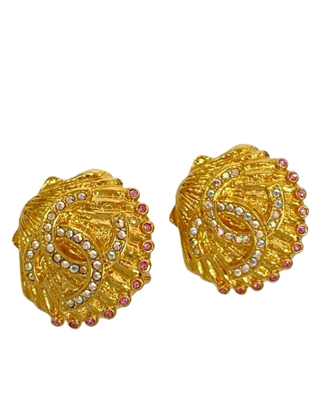 Pre-Loved by Azura Reborn - Pre-Loved CC Gold Plated Rhinestone Shell Clip On Earrings