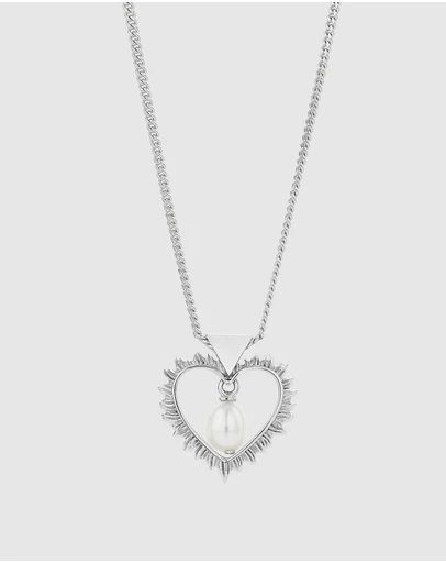 Karen Walker - Flaming Heart Pearl Drop Necklace 45cm