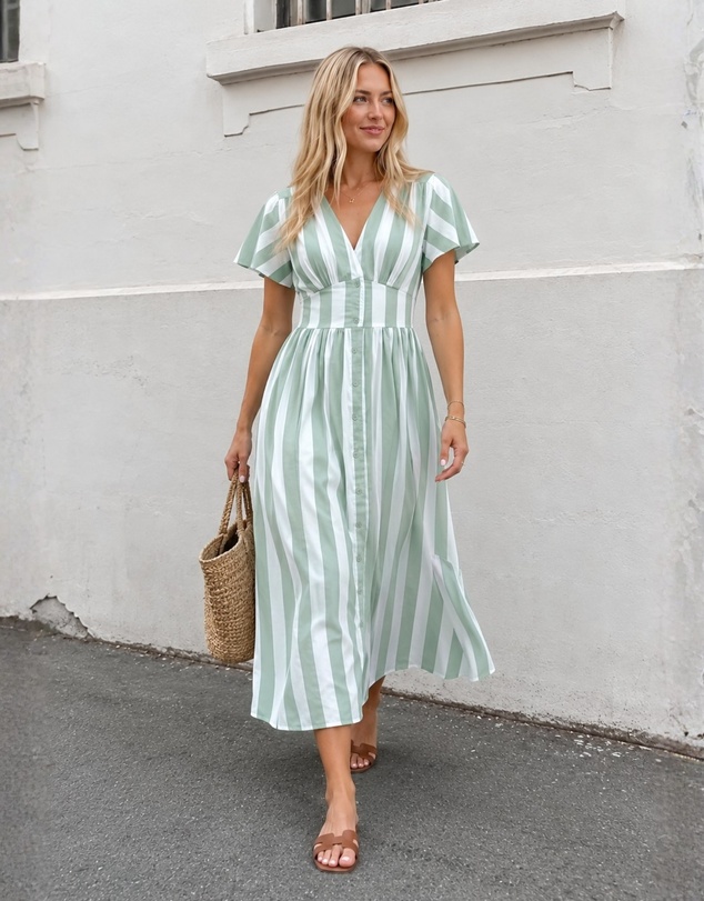 Esther & Co - Rhona Dress - Green Stripe