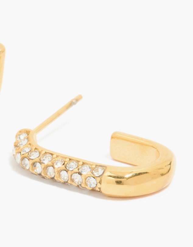 Lovisa - Waterproof Gold Plated Stainless Steel Diamante Half Oval Hoop Earrings