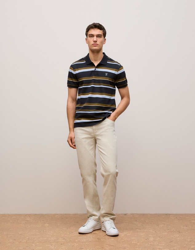 Trenery - Colour Block Stripe Monogram Polo in Navy