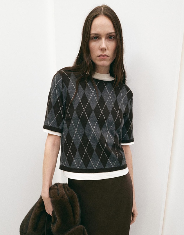 M.N.G - Short-Sleeved Argyle Sweater