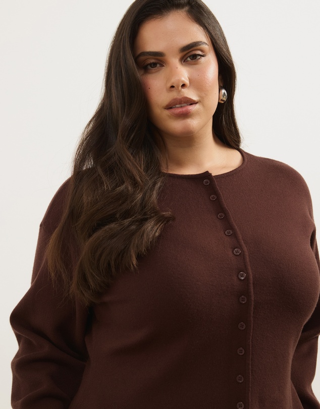 Atmos&Here Curvy - Rue Button Up Split Hem Knit Cardigan
