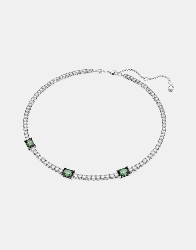 Swarovski - Matrix Tennis necklace, Mixed cuts, Green, Rhodium plated
