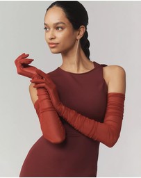 High Heel Jungle - Ariana Ruched Mesh Opera Glove - Wine