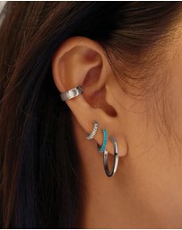 Ania Haie - Silver Aqua Blue Row Huggie Hoop Earrings