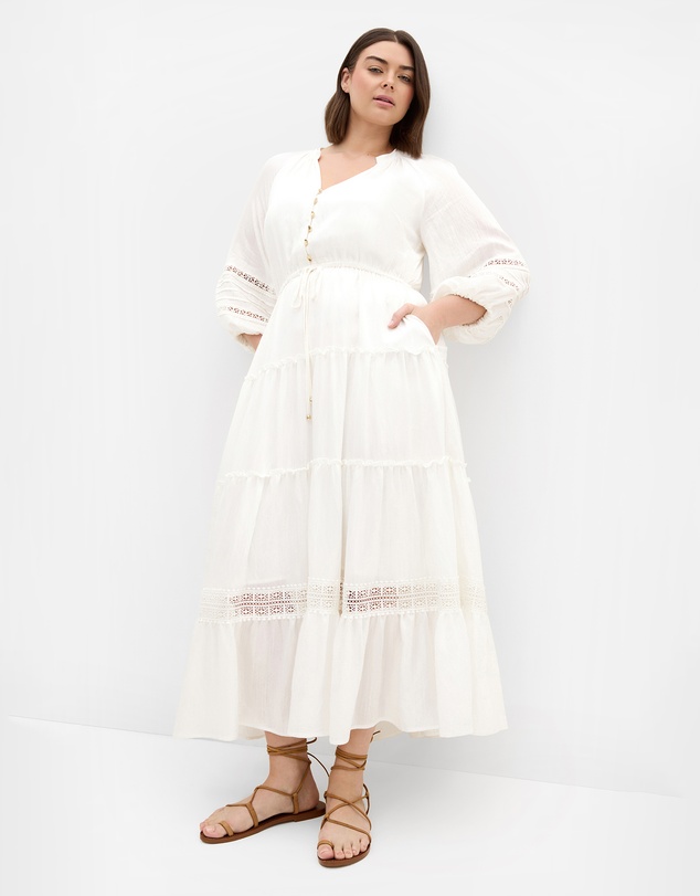 City Chic - Plus size Tiana Tier Maxi Dress - creme
