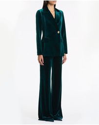 Carla Zampatti - Hunter Green Velvet Wide Leg Pant