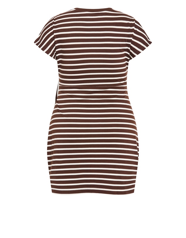 City Chic - Plus size Claire Stripe Side Tie Mini Dress - chocolate
