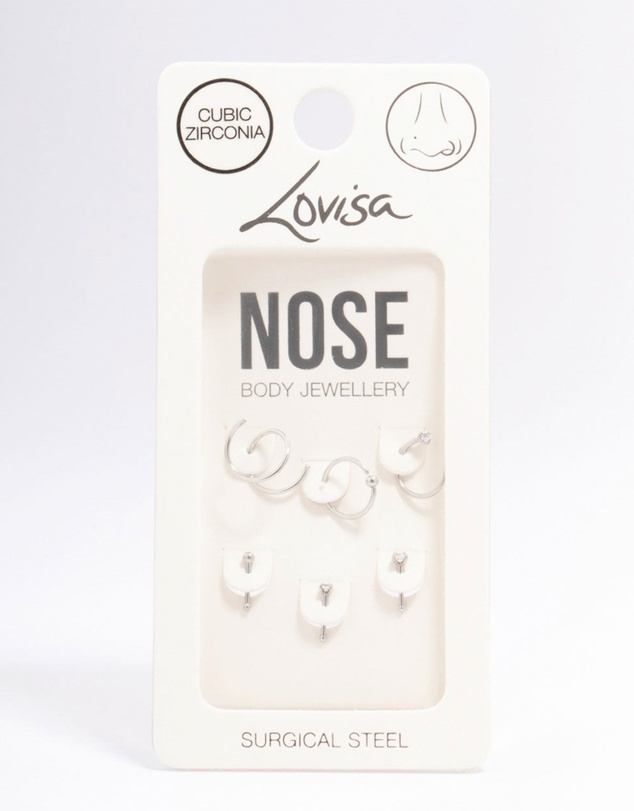 Lovisa - Surgical Steel Twisted Cubic Zirconia Nose Piercing 6-Pack