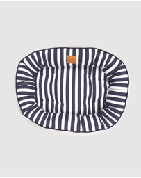 Mog & Bone - 4 Seasons Reversible Circular Dog Bed - Navy Hamptons Stripe Print