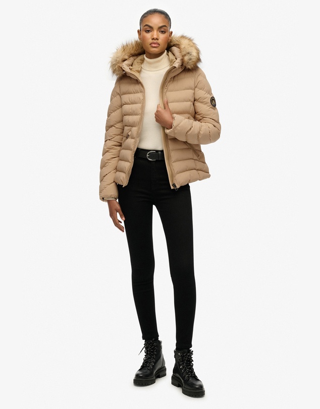 Superdry - Fuji Faux Fur Slim Fit Hood Padded Jacket