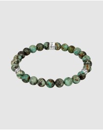Kuzzoi - ICONIC EXCLUSIVE - Bracelet Male Turquoise Greenish-Brown Beads 925 Sterling Silver