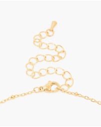 Lovisa - Waterproof Gold Plated Stainless Steel Green Semi Precious Stone Boho Disc Necklace