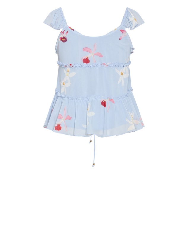 City Chic - Bryn Orchid Print Frill Tie Top