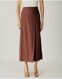 Atmos&Here - Alva Linen Blend Wrap Midi Skirt