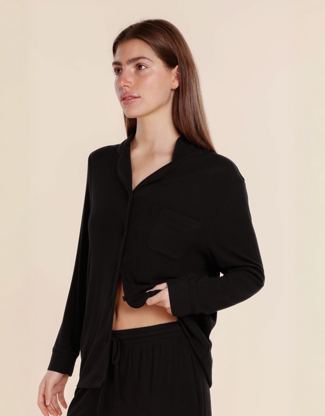 Gingerlilly - London Ribbed Long Sleeve Button Up Top