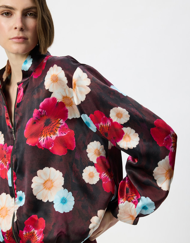 The Social Outfit - Silk Modern Aviator Jacket - Cosmic Bloom