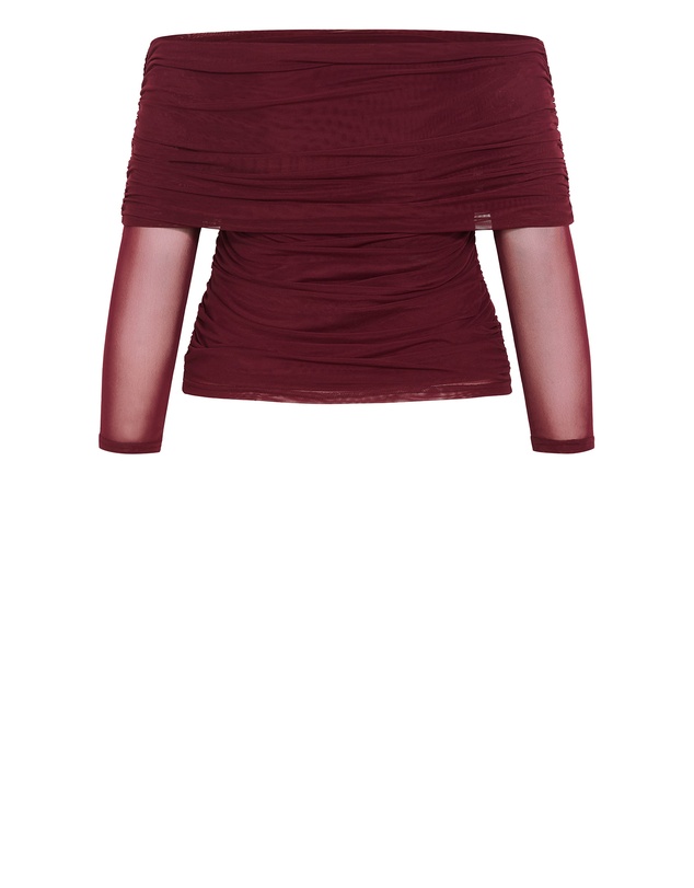 City Chic - Plus size Dana Mesh Long Sleeve Top - dark cherry