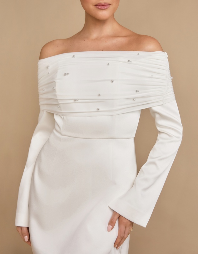 Six Stories - Pearl Trim Bardot Mini Dress