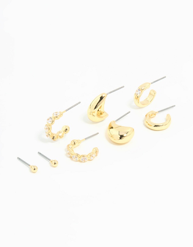 Lovisa - Gold Plated Cubic Zirconia Bezel Set Hoop & Stud Earrings 4-Pack