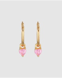 Elli Jewelry - Earrings Creoles Heart Pendant with Zirconia Crystals Pink in 925 sterling silver gold plated