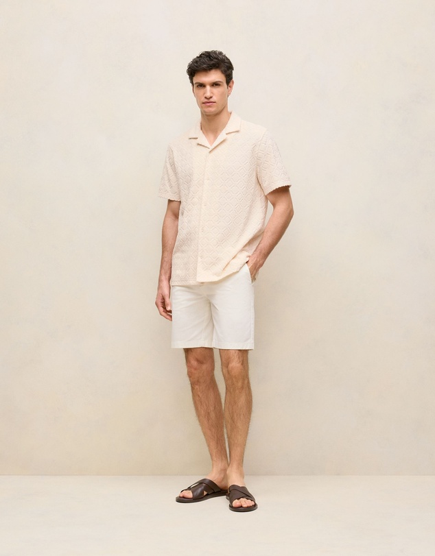 Trenery - Terry Geo Tile Camp Shirt in Parchment
