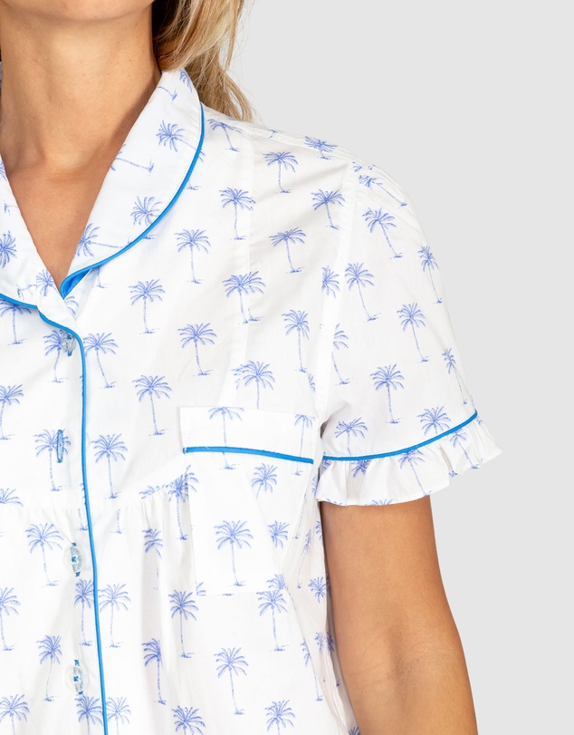 Sant And Abel - Women's Blue Palm Tree Short Sleeve Pajama Set
