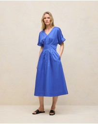 Trenery - Cotton Sateen Pleat Waist Dress in Vivid Blue