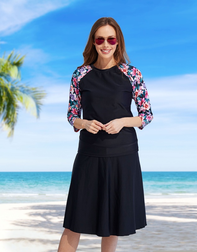 Modest Mermaid - Relaxed Fit Blush 3/4 Swim Top SPF50+