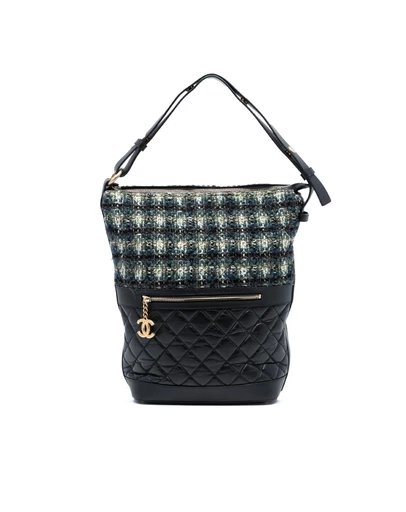 Pre-Loved by Azura Reborn - Pre-Loved Quilted Aged Calfskin and Tweed Casual Style Hobo