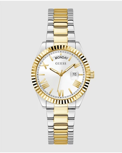 GUESS - Two-Tone Day/Date 36mm White Dial Women's Watch