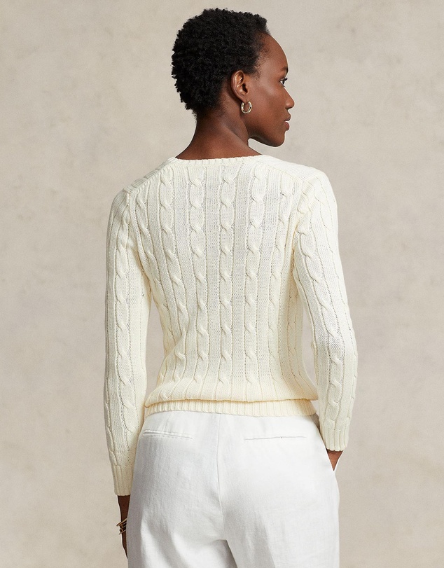 Polo Ralph Lauren - Kimberly Cable Knit Cotton V-Neck Sweater