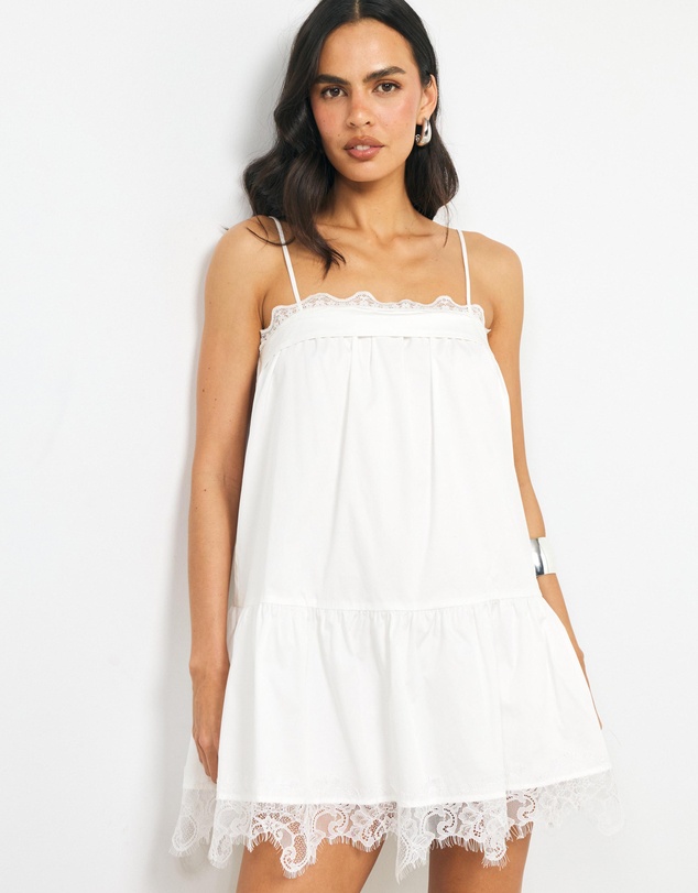 AERE - Solene Lace Trim Mini Dress