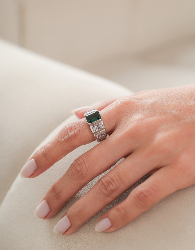 Elli Jewelry - Quartz Rectangle Band Ring in 925 Silver