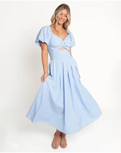 Petal & Pup - Cintra Puff Sleeve Maxi Dress - Blue