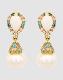 Georgini - GEORGINI WISTERIA CREATED OPAL AND PEARL CASCADE EARRINGS GOLD