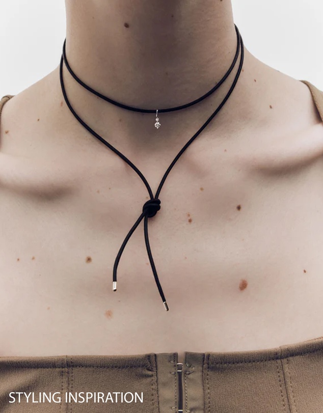 PDPAOLA - Dana Leather Bow Silver Necklace