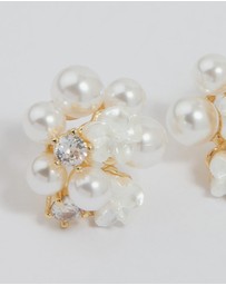 Lovisa - Gold Plated Cubic Zirconia Pearl Cluster Stud Earrings