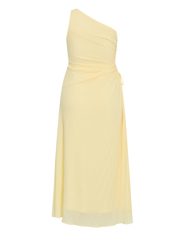 City Chic - Plus size Aliza One Shoulder Pleat Chiffon Maxi Dress - lemon