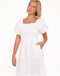 Petal & Pup - Clo Puff Sleeve Midi Dress - White Broderie