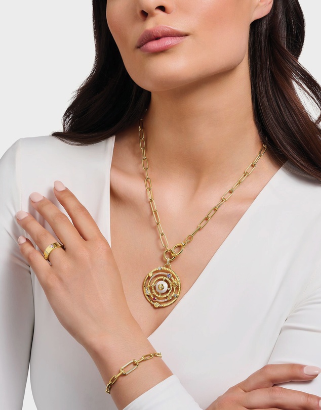THOMAS SABO - Golden Link Necklace with Ring Clasps and Zirconia