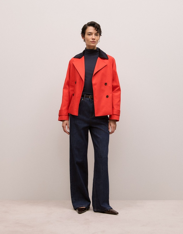Trenery - Corduroy Collar Short Trench in Spice Red