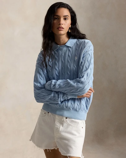 Polo Ralph Lauren - Cable-Knit Cotton Polo-Collar Sweater