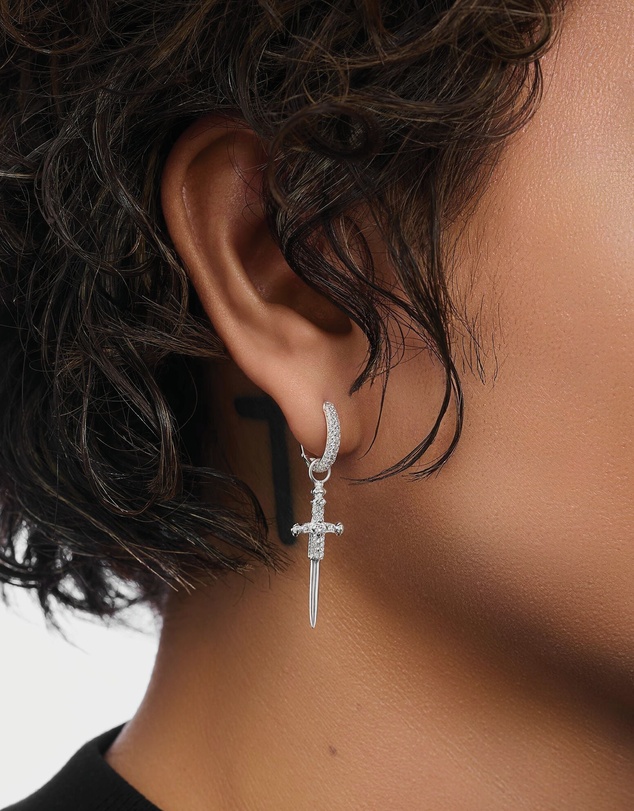 THOMAS SABO - Single hoop earring with sword & white stones