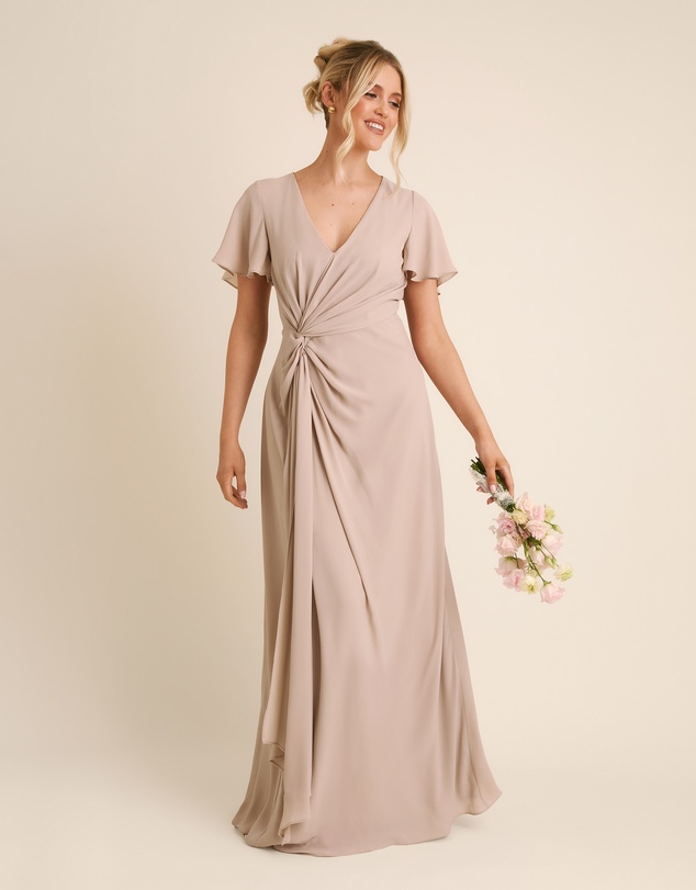 Six Stories - Knot Front Flutter Sleeve Chiffon Bridesmaid Dress