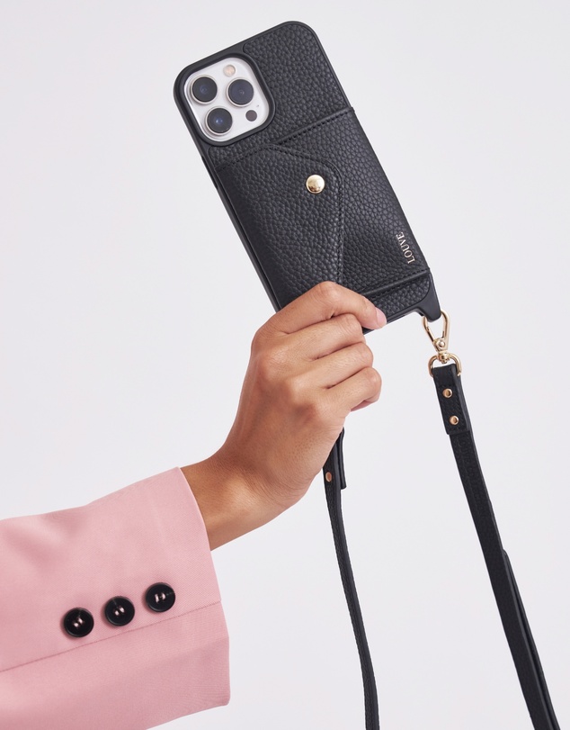 LOUVE COLLECTION - Leather Phone Case Wallet & Strap + Pearl Crossbody Chain