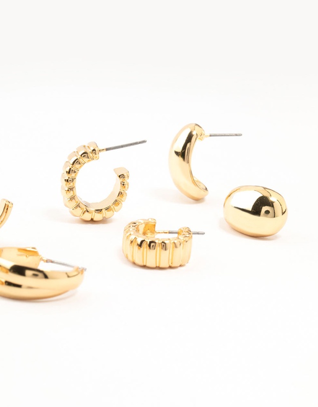 Lovisa - Gold Plated Buggle Ribbed Earrings 4-Pack